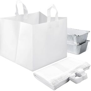 50 Pcs Full Tray Catering Bags Take out Bags Bulk 22" x 14" x 15.25" Catering Bag with Cardboard Bottom and Soft Loop Handles for Restaurant, Retail, Business