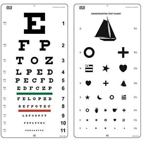 Snellen and Kindergarten Wall Eye Chart Size 22 x 11 Inch Combo Pack