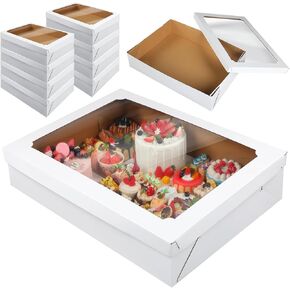 10 Pcs Full Sheet Cake Boxes with Window Large Bakery Boxes Corrugated Rectangle Cake Packaging Boxes for Donuts Cookies Cupcakes Baking Pastry Decorating Supplies(19.5 x 26.5 x 5 Inches)