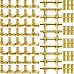 40pcs PEX Fittings, 1/2" Brass PEX Fittings, PEX Brass Crimp Fitting Combo with Tees"T", Elbows, Couplings (40pcs, 1/2")