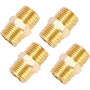 4 pcs Solid Brass Pipe Fitting, Hex Nipple, 1/4" x 1/4" NPT Male Pipe Adapter (O.D x O.D: 1/2'' x 1/2'')