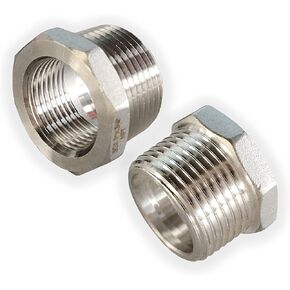 2 Pcs 304 Stainless Steel Reducer Hex Bushing, 1/2" Male NPT to 1/4" Female NPT（ 1/2"MNPT - 1/4"FNPT） Pipe Fitting Hex Bushing, Heavy Duty Pipe Fitting Reducer Adapter (1/2" - 1/4",2pcs)