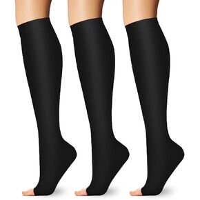 3 Pairs Open Toe Compression Socks for Women & Men Toeless Knee High Stockings for Circulation Support