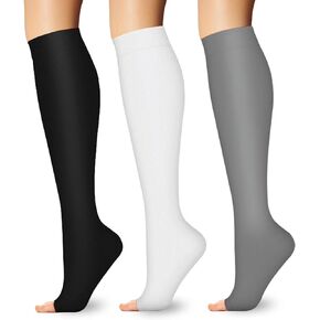 3 Pairs Open Toe Compression Socks for Women & Men Toeless Knee High Stockings for Circulation Support