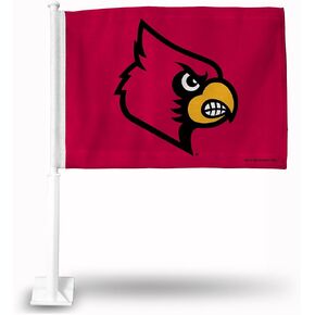 Rico Industries NCAA Rico Industries Louisville Cardinals Red Double Sided Double Sided Car Flag - 16" x 19" - Strong Pole that Hooks Onto Car/Truck/Automobile