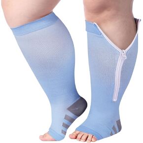 Abodhu Plus Size Compression Socks for Women Open Toe Compression 15-20mmHg Wide Calf Knee High Compression Sock Zipper