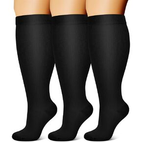 WITHYOU 3 Pairs Plus Size Compression Socks Wide Calf for Women and Men, Extra Large Compression Stocking, Knee High Support