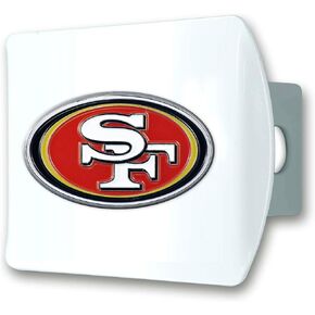 FANMATS 43414 NFL - Los Angeles Rams Color Hitch Cover - White with Metal Chrome 3D Logo Emblem – Easy Installation on Truck, SUV, Car - Ideal Gift for Die Hard NFL Fan
