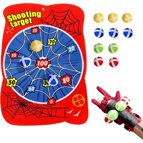 Dart Board for Kids, Spider Dartboards with 10 Velcro Sticky Balls and 1 Web Shooter, Spidy Indoor Outdoor Sport Fun Party Play Game Toys Birthday Gifts for 3-12 Years Old Boys and Girls