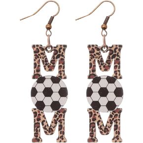 Leopard Pattern Wood MOM Baseball Rugby Waterdrop Dangle Drop Earring MAMA MOM Letter Sport Earrings Statement Mother's Day Jewelry Gift for Women Fans Players Jewelry
