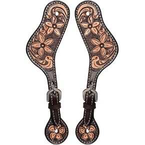 HILASON Western Leather Spur Straps Diamond Sparkle Carved Spur Straps