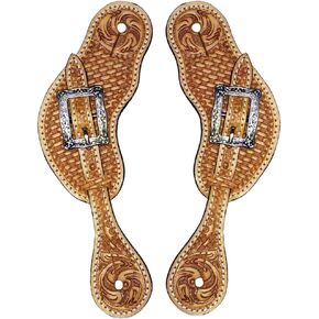 HILASON Western Leather Spur Straps Diamond Sparkle Carved Spur Straps
