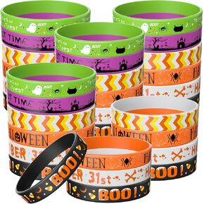 Morcheiong 60 Pcs Halloween-Themed Silicone Wristbands for Halloween Party Supplies 6 Designs