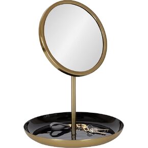 Kate and Laurel Laranya Modern Decorative Table Mirror, 11 x 15, Pink and Gold, Glamorous Freestanding Tabletop Mirror with Robust Metal Tray for Makeup and Jewelry Storage and Display