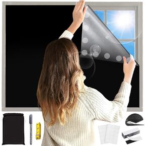 100% Blackout Curtains for Bedroom, 118" x 57" Portable Black Out Curtains No Drill Blackout Blinds Blackout Window Cover with Stickers & Tabs for Baby Nursery, Dorm Room(Black)