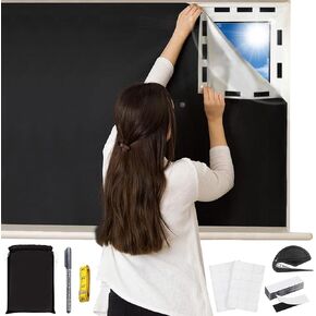 100% Blackout Curtains for Bedroom, 79" x 57" Portable Black Out Curtains No Drill Blackout Blinds Blackout Window Cover with Stickers & Tabs for Baby Nursery, Dorm Room(Black)