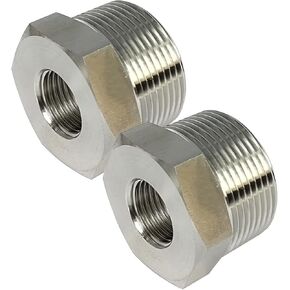 Stainless Steel Reducing Hex Bushing（2 PCS）, 3/4" Male NPT to 3/8" Female NPT Threaded Bushing Pipe Hose Fitting