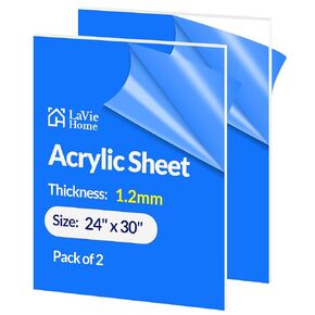 LaVie Home (2-Pack) 12x12 Clear Acrylic Sheet 1/8 Thick Panel, 3mm Plexiglass Sheet, Acrylic Plexiglass Sheet 1/8 inch Thick for Craft, Picture Frames, Sign Blank, DIY Display Project