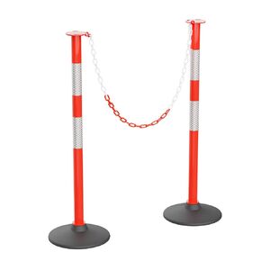 RoadHero 2 Pack Traffic Delineator Post with Weighted Base, Portable Orange Safety Barrier Posts Cones with 5 FT Plastic Chain and Reflective Collars for Parking Lots, Road Safety, Construction Events