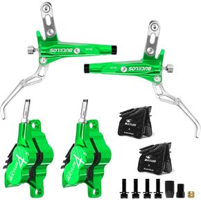 BUCKLOS MTB Hydraulic Disc Brake Set 4 Pistons Front 800mm and Rear 1550mm Hydraulic Brakes with Aluminum Alloy Lever with Caliper Ceramic Brake Pad Fit Mountain Bike,Ebike,Fat Bike HB-CP4 (Pre-Bled)