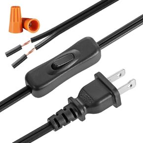 UL Listed Lamp Cord has Floor Foot Switch 3A/125V On-Off Control, Molded Plug,Stripped Ends Ready for Wiring 18AWG SPT-2 (12FT)