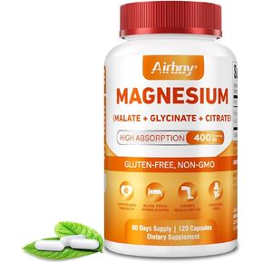 Triple Magnesium Complex 400mg,Vegan Magnesium Glycinate, Malate, Citrate,Chelated Magnesium Supplement for Sleep, Muscle, Energy,Heart,Bone,High Absorption,Non-GMO,120 Capsules