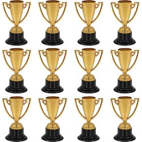 Jim & Jamie Mini Trophies – 12 - Pack Awards and Trophies for Kids – Gold Plastic Trophies for Kids and Adults – Mini Trophy Cups for Party Favors, Sports Winning, Competitions, Football