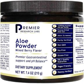 Premier Research Labs Organic Aloe Vera Powder - Drink Mix, Fresh Aloe Leaf Gel, Dry Aloe Gel, Gastrointestinal Support, Supports Healthy Digestion, Skin, and pH Balance - Mixed Berry Flavor, 7.4 Oz