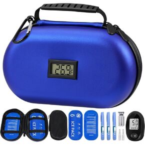 Insulin Cooler Travel Case TSA Approved, Diabetes Travel Case with Thermometer Temperature Display, Refrigerated Medication Cooler for Travel with 2 Ice Packs, Insulin Case for Daily Life Trip