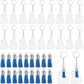 Framendino, 40 Pack Acrylic Cheer Megaphone Key Chains with Tassel 20 Pack 3" Blank Keychain Ring and 20 Pack Keychain Tassel Cheerleading Megaphone Keychains Kit for DIY Crafting Project