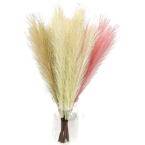 6PCS Small Pampas Grass Dried Flower Artificial Dried Floral Decoration Reed Dried Grass,Eternal Flower Pampas Reed Dried Grass for Home,Wedding,Party,Photo Props Decor (Pink&Light Coffee&White)
