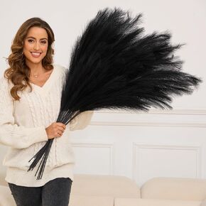 Faux Pampas Grass Tall, 9 PCS 43''/ 110 cm Large Black Pampas Grass Decor, Fake Pompas Branches, Long Feathers for Floor Vase, Boho Flower Arrangement for Home Wedding Decor (Black)