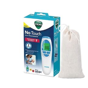 Vicks No Touch 3-in-1 Thermometer, Measures Forehead, Food and Bath Temperatures, with Bonus Carrying Bag
