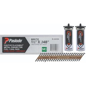 Paslode - Positive Placement Metal Connector Fuel and Brite Nail Pack, 650938, 1.5 inch x .148 Gauge, 2 Fuel Cells and 1,600 Nails