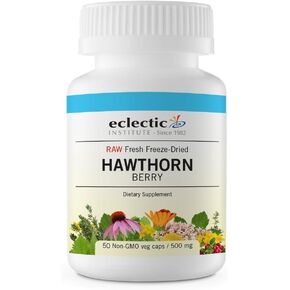 Eclectic Institute Raw Fresh Freeze-Dried Non-GMO Hawthorn Berry | Cardiovascular Support | 90 CT (500 mg)