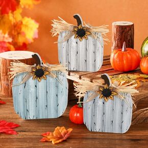 3 Pcs Fall Decorations for Home Fall Wooden Pumpkin Table Sign Thanksgiving Pumpkin Centerpiece Autumn Tiered Tray Decor for Fall Harvest Tabletop Decor Home Party(Blue)