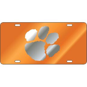 Craftique Clemson Tigers Orange Laser Cut (Silver Paw) Car Tag