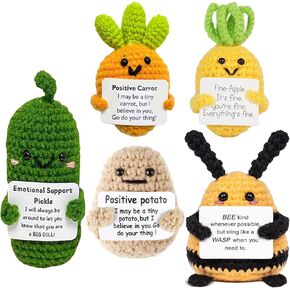 5-Pack Positive Potato Crochet Doll, Cute Funny Emotional Support Funny Gag Gifts with Positive Card, Handmade Creative Pickle Crochet Toy for Friends, Parties, Birthdays, Decor