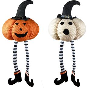Ogrmar 2 Pcs Halloween Decorations Pumpkin Doll, 23" Stuffed Plushie Pumpkin Doll with Witche Hat and Black Boots, Washable Pumpkin Doll Ornaments for Halloween Thanksgiving Home Party Table Decor.