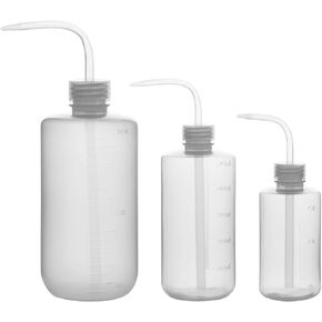 Chemical Wash Bottle, 3-Pack Plastic Safety Lab Squeeze Wash Bottle, LDPE with Narrow Mouth, 250 ml + 500 ml + 1000 ml (8 oz)/3 Bottles