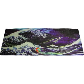 Kanagawa Crash Blue Vaporwave Vegan Suede and Natural Rubber Yoga Mat 72x26.7 inches with 5mm thickness