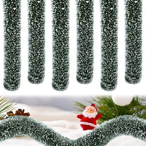 Watayo 6 Pcs Christmas Village Hedges- 14" Extra Length Flexible Sisal Hedge- Winter Micro Landscape Xmas Village Decor Accessories for DIY Snow Scenes, Craft Display, Table Decoration