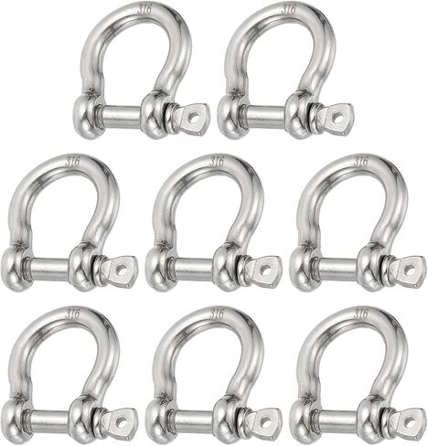 PATIKIL Screw Pin Shackle 5.7mm 1/4" 485lb, 8Pcs 316 Stainless Steel Forged Bow Shackle Marine Grade for Chains Wire Rope Outdoor, Silver in Saudi Arabia