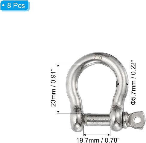 PATIKIL Screw Pin Shackle 5.7mm 1/4" 485lb, 8Pcs 316 Stainless Steel Forged Bow Shackle Marine Grade for Chains Wire Rope Outdoor, Silver in Saudi Arabia