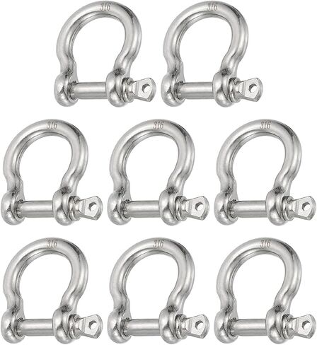 PATIKIL Screw Pin Shackle 5.7mm 1/4" 485lb, 8Pcs 316 Stainless Steel Forged Bow Shackle Marine Grade for Chains Wire Rope Outdoor, Silver in Saudi Arabia