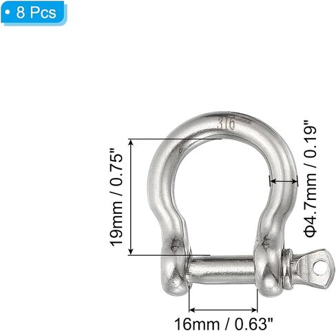 PATIKIL Screw Pin Shackle 5.7mm 1/4" 485lb, 8Pcs 316 Stainless Steel Forged Bow Shackle Marine Grade for Chains Wire Rope Outdoor, Silver in Saudi Arabia