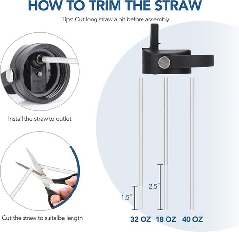 Straw lid for Wide Mouth Water Bottle 12oz 32oz 40oz 64oz 128oz, Compatible With Hydroflask Bottle, Replacement Cap Straw Cap With Big Nozzle, Lid with Straws and Brush with Flexible Handle﻿ in Kuwait