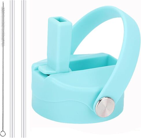 غطاء من القش لزجاجة مياه ذات فم واسع 12oz 32oz 40oz 64oz 128oz، متوافق مع زجاجة Hydroflask، غطاء بديل من القش مع فوهة كبيرة، غطاء مع القش وفرشاة بمقبض مرن in Kuwait