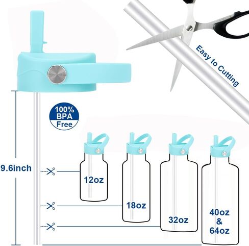 غطاء من القش لزجاجة مياه ذات فم واسع 12oz 32oz 40oz 64oz 128oz، متوافق مع زجاجة Hydroflask، غطاء بديل من القش مع فوهة كبيرة، غطاء مع القش وفرشاة بمقبض مرن in Kuwait