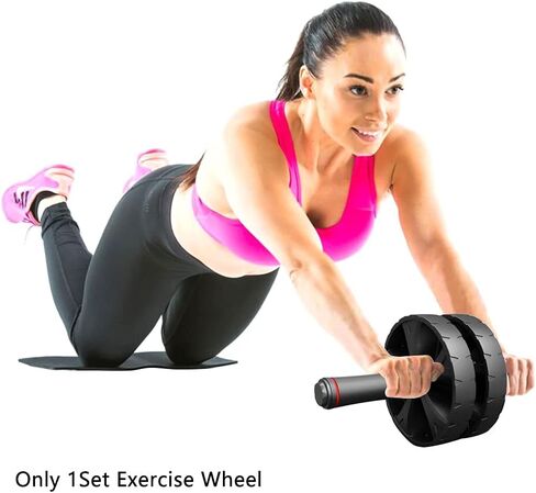 عجلة شياوكيس آب رولر - معدات تمارين البطن لتدريبات القوة الأساسية والبطن الصعبة مع بساط الركبة، جهاز دوار للبطن لتدريب القوة الأساسية (أسود) in Kuwait